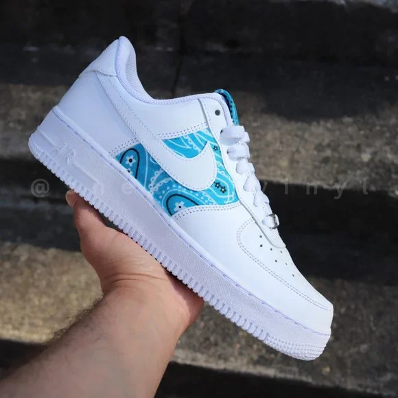 Nike Air Force 1 Low Aqua Blue Bandana Custom NWT - Picture 2 of 9